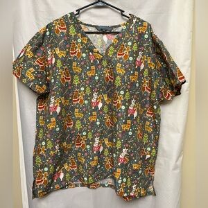 Festive Christmas Holiday llama Print Women's Scrub Top Plus size 2X